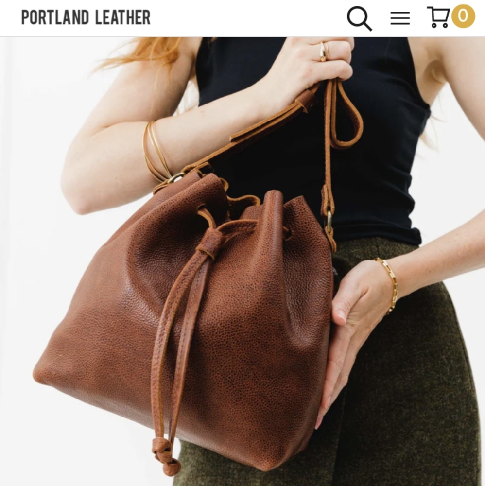 Portland leather co large bucket bag in nutmeg